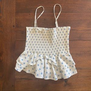 Zara smocked ruffled tank or strapless tank/tube top cream/blue xs